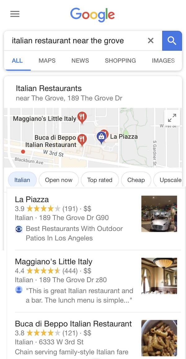 Italian restaurants near me example
